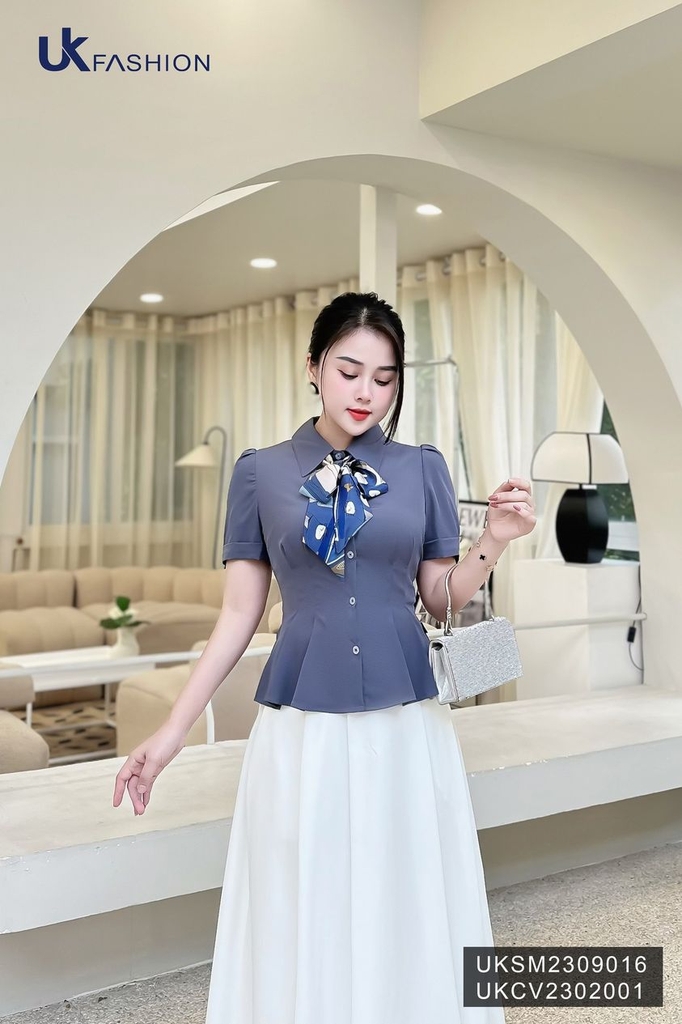 Áo Sơ Mi Cổ Đức Tay Xếp Eo UK Fashion Cực Hack Dáng UKSM2309016