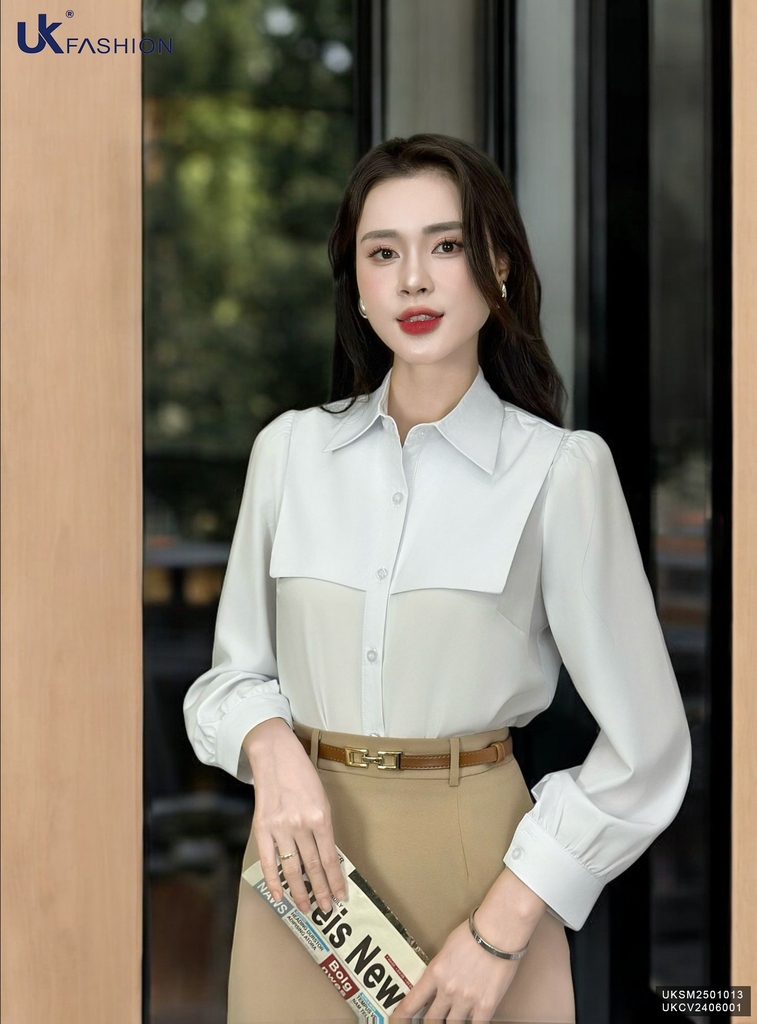 Áo sơ mi cổ đức dài tay đô ngực xinh xắn, kiểu cách UKSM2501013 ( Ko kèm CV/QU/PK )