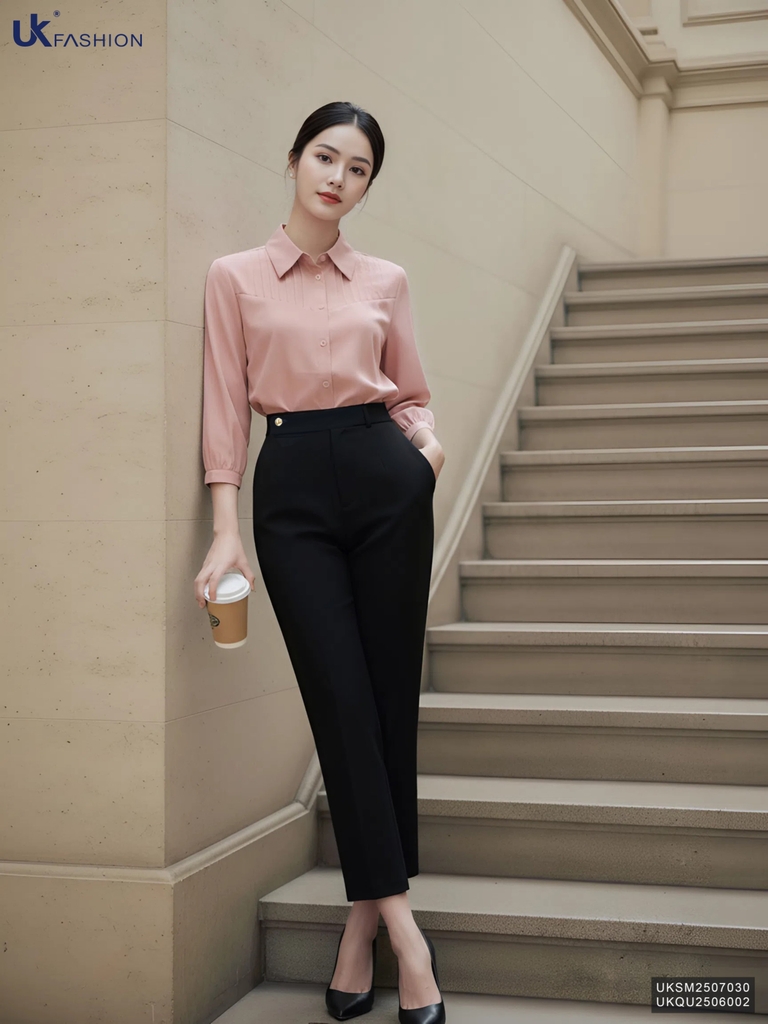 Sơ mi cổ đức xếp ngực tay lỡ mới, dễ mặc, thanh lịch UKSM2507030