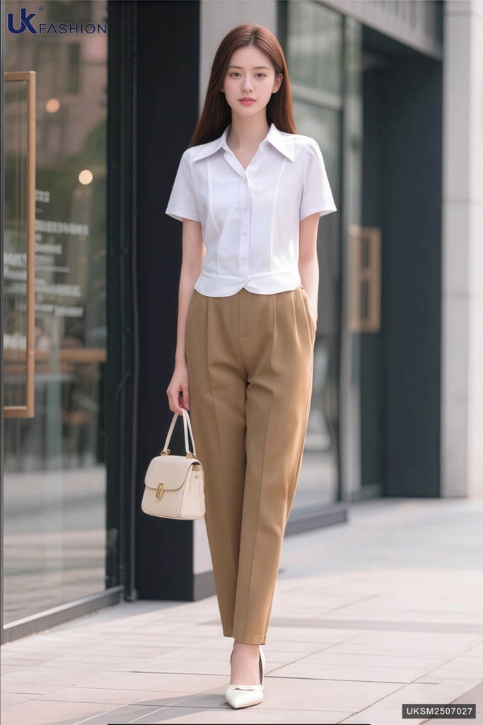 Sơ mi cổ V lá bo gấu trơn UKSM2507027