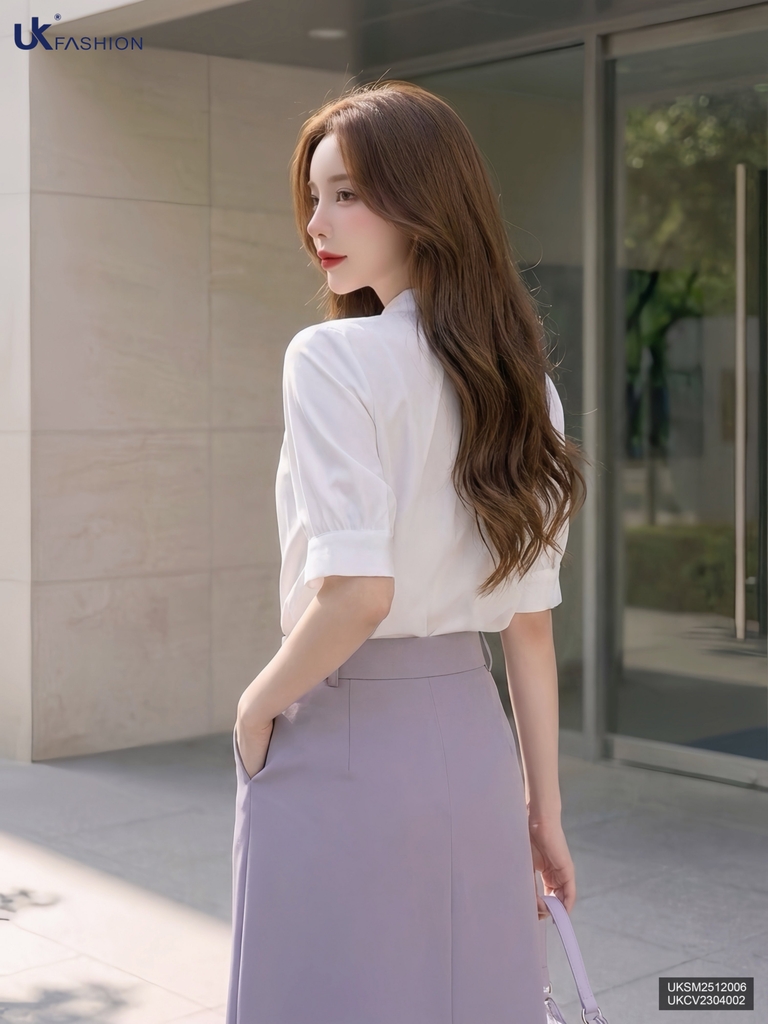 Sơ mi cổ tàu cộc tay mí cổ mềm mát siêu xinh UKSM2512006