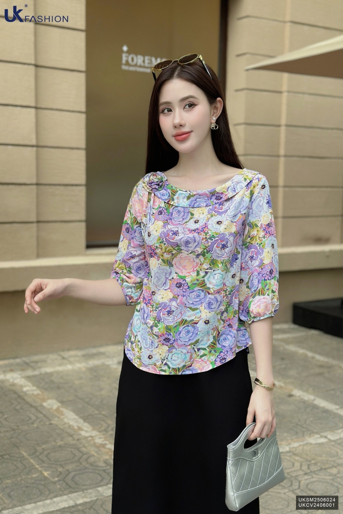 Sơ mi hoa lá cổ giếng - thay đổi phong cách của bạn UKSM2506024