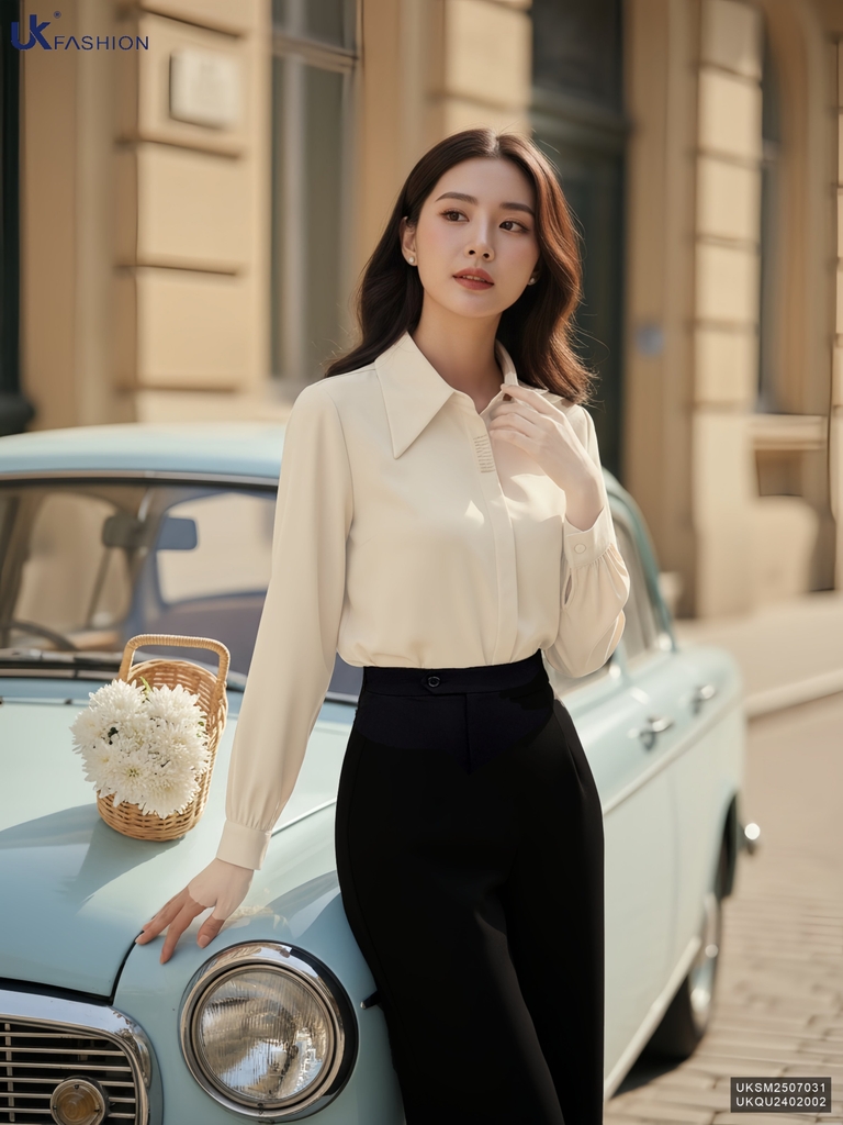 Sơ mi cổ đức dài tay nẹp kiểu công sở nữ, thoáng mát, lịch sự UKSM2507031
