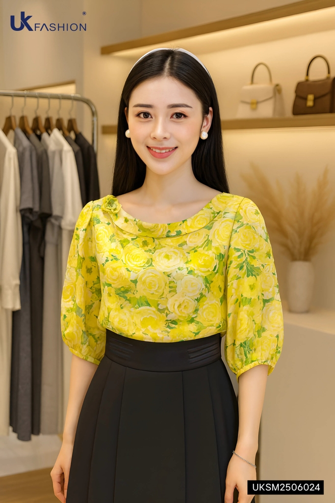 Sơ mi hoa lá cổ giếng - thay đổi phong cách của bạn UKSM2506024