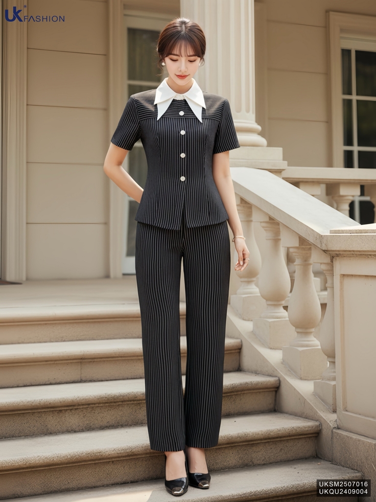 Sơ mi kẻ phối cổ kép kiểu cách mới cực trẻ UKSM2507016