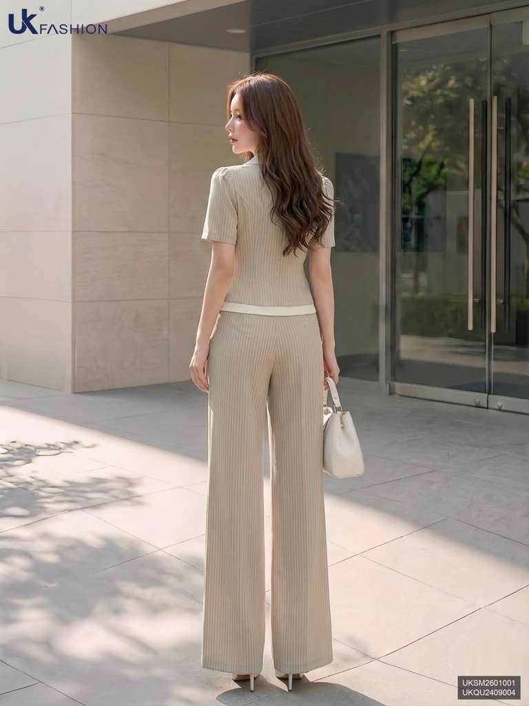 Sơ mi kẻ phối cổ nẹp tạo kiểu điểm nhấn mới xinh yêu UKSM2601001