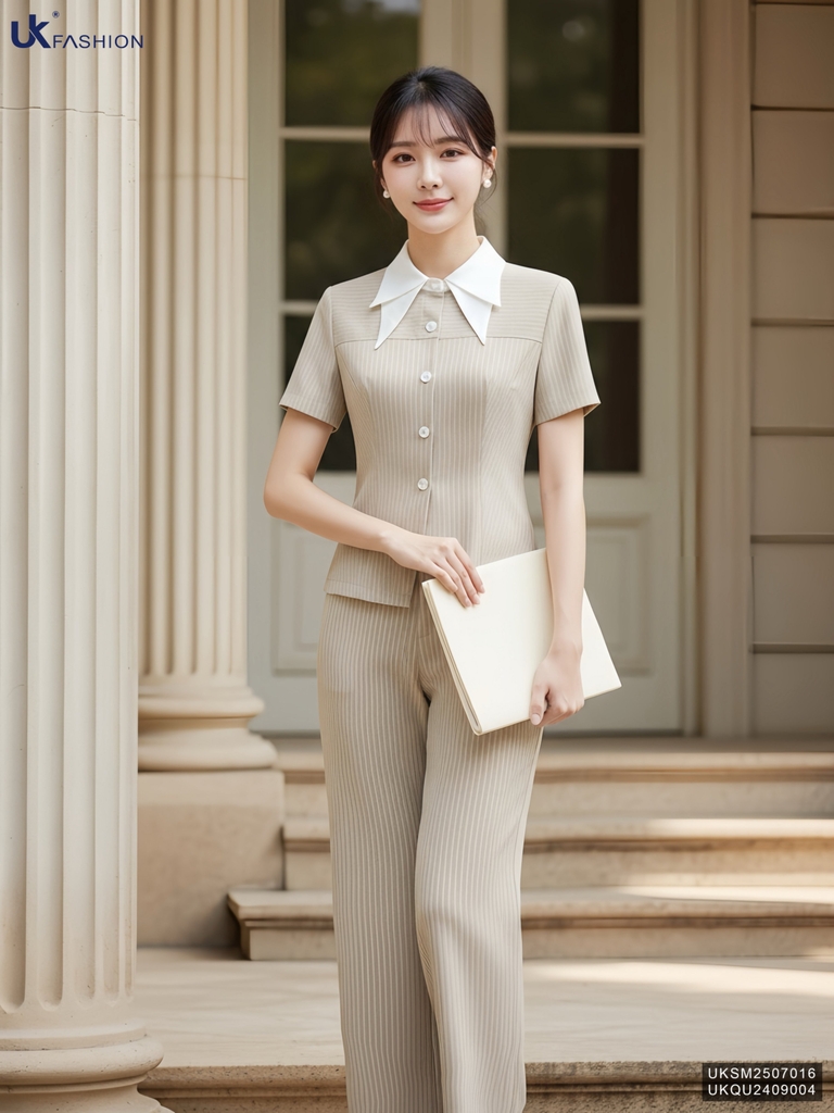 Sơ mi kẻ phối cổ kép kiểu cách mới cực trẻ UKSM2507016