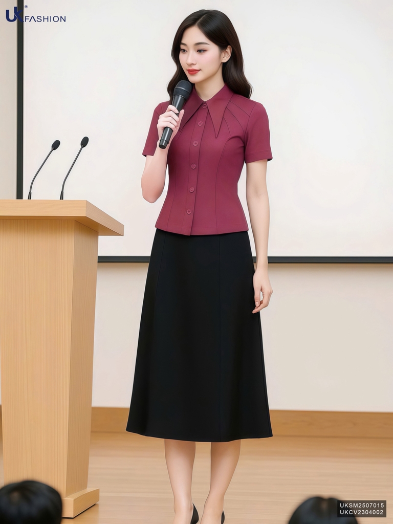 Sơ mi cổ đức nhọn ly cổ kiểu cách mới lạ UKSM2507015