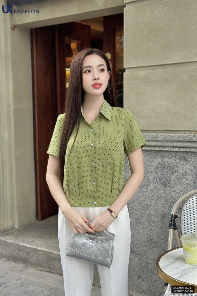 Sơ mi chấm bi tuyết lạnh súp eo mềm mát, dễ chịu UKSM2505017