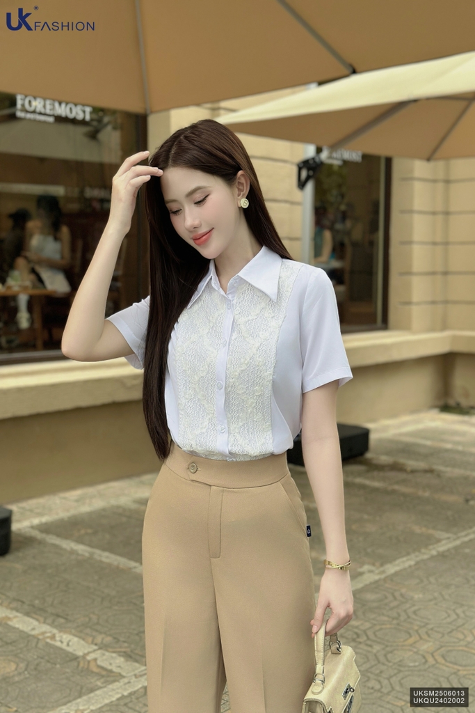 Sơ mi cổ đức phối ren siêu xinh UKSM2506013