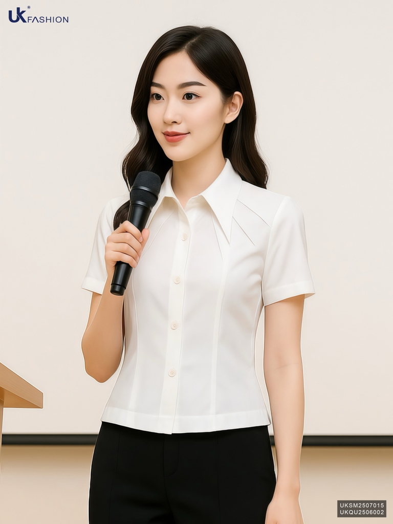 Sơ mi cổ đức nhọn ly cổ kiểu cách mới lạ UKSM2507015