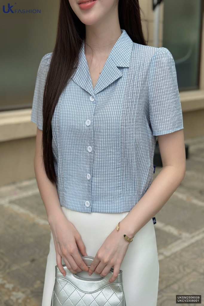 Sơ mi mí kẻ cổ ve mới lạ UKSM2506009