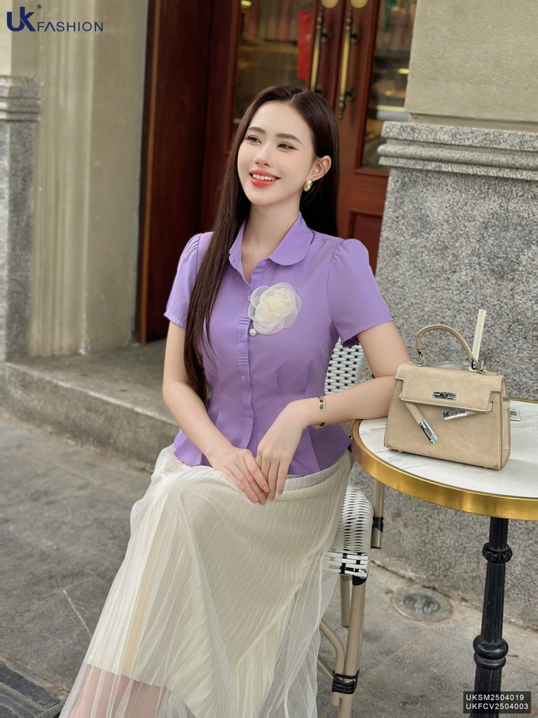 Sơ mi cổ đức súp kép dễ mặc, điệu đà UKSM2504019