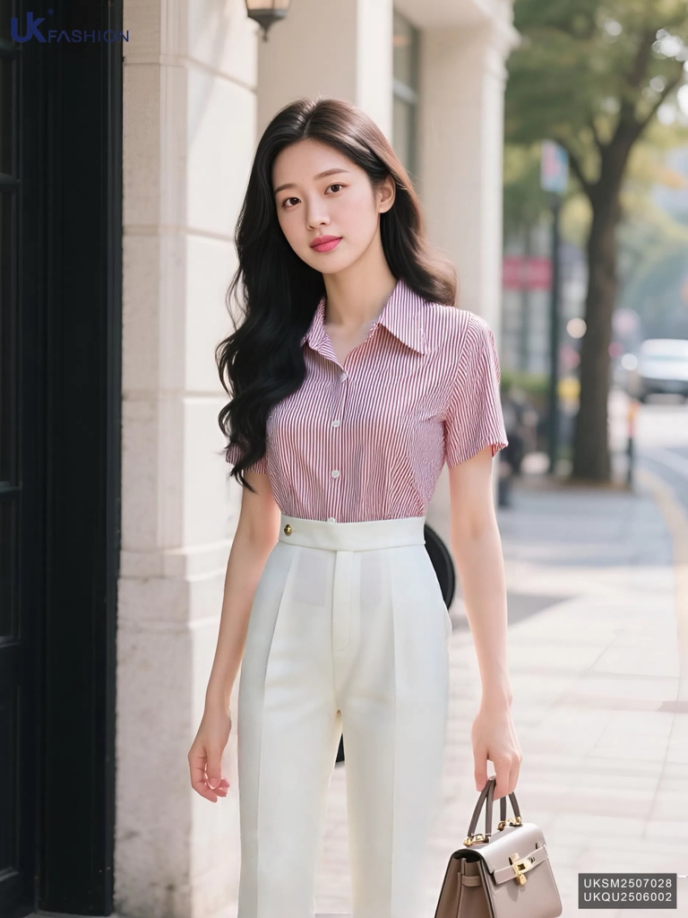 Sơ mi kẻ ôm vừa cộc tay UKSM2507028