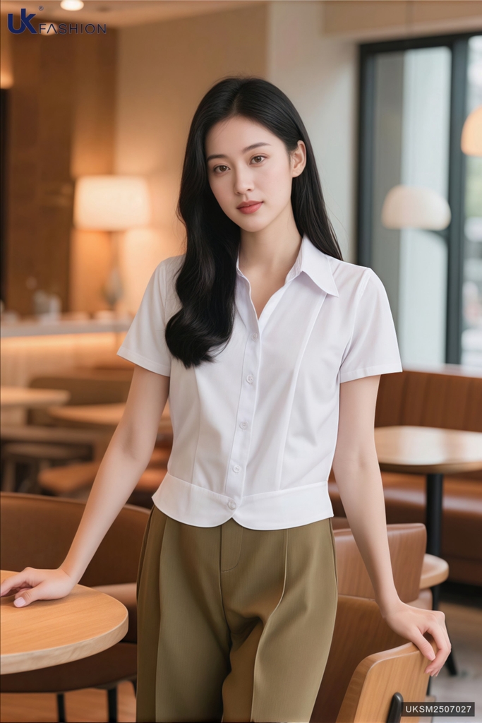 Sơ mi cổ V lá bo gấu trơn UKSM2507027