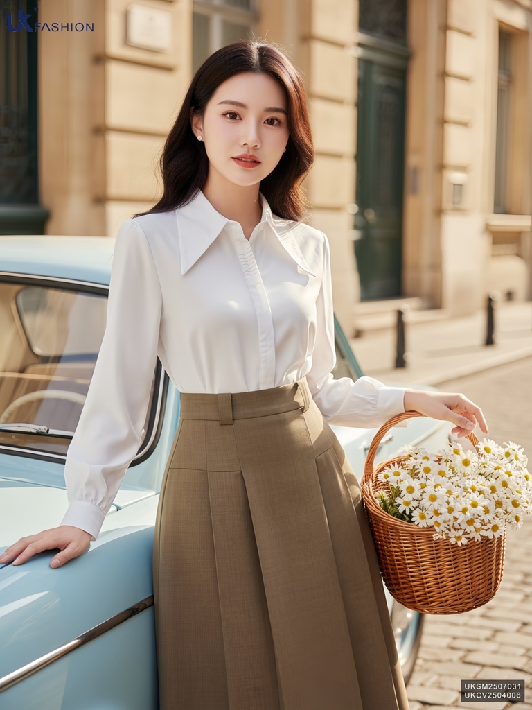 Sơ mi cổ đức dài tay nẹp kiểu công sở nữ, thoáng mát, lịch sự UKSM2507031