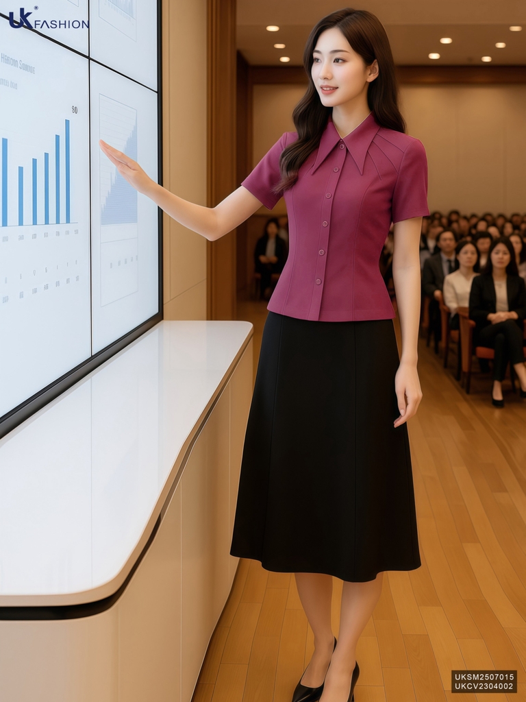 Sơ mi cổ đức nhọn ly cổ kiểu cách mới lạ UKSM2507015