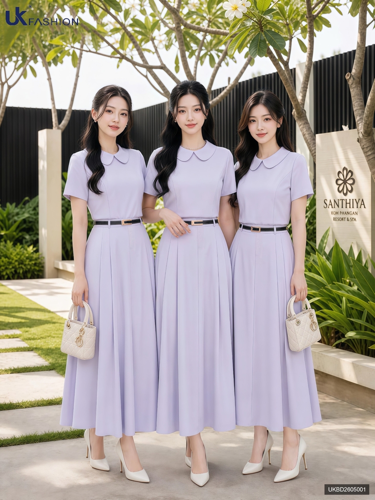 Set áo Linen cổ sen + chân váy xếp UKBD2605001 ( Bao gồm cả áo và chân váy )
