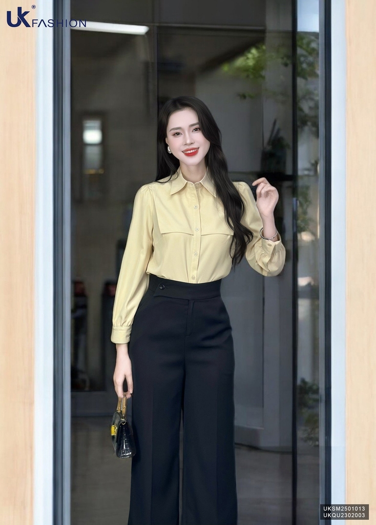 Áo sơ mi cổ đức dài tay đô ngực xinh xắn, kiểu cách UKSM2501013 ( Ko kèm CV/QU/PK )