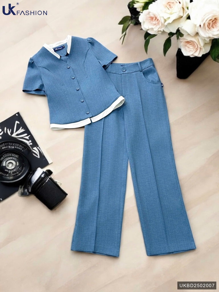 Set bộ đồ phối màu Ryan thanh lịch, sang xịn UKBD2502007 ( Bao gồm cả áo và quần)