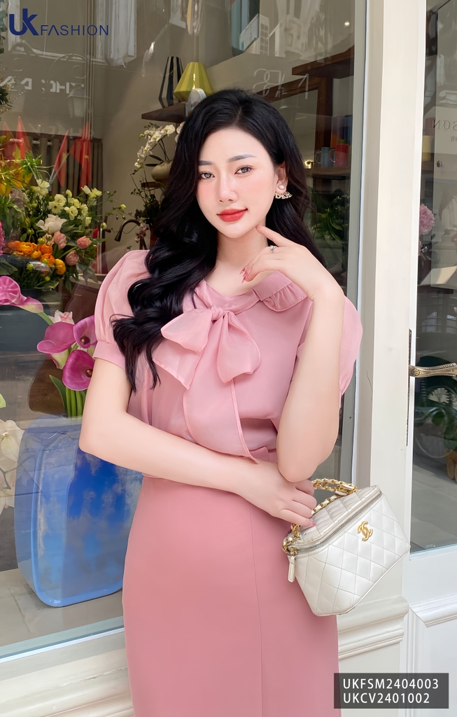 Áo Sơ Mi UK Fashion Phối Nơ Tơ Tiểu Thư, Thanh Lịch UKFSM2404003