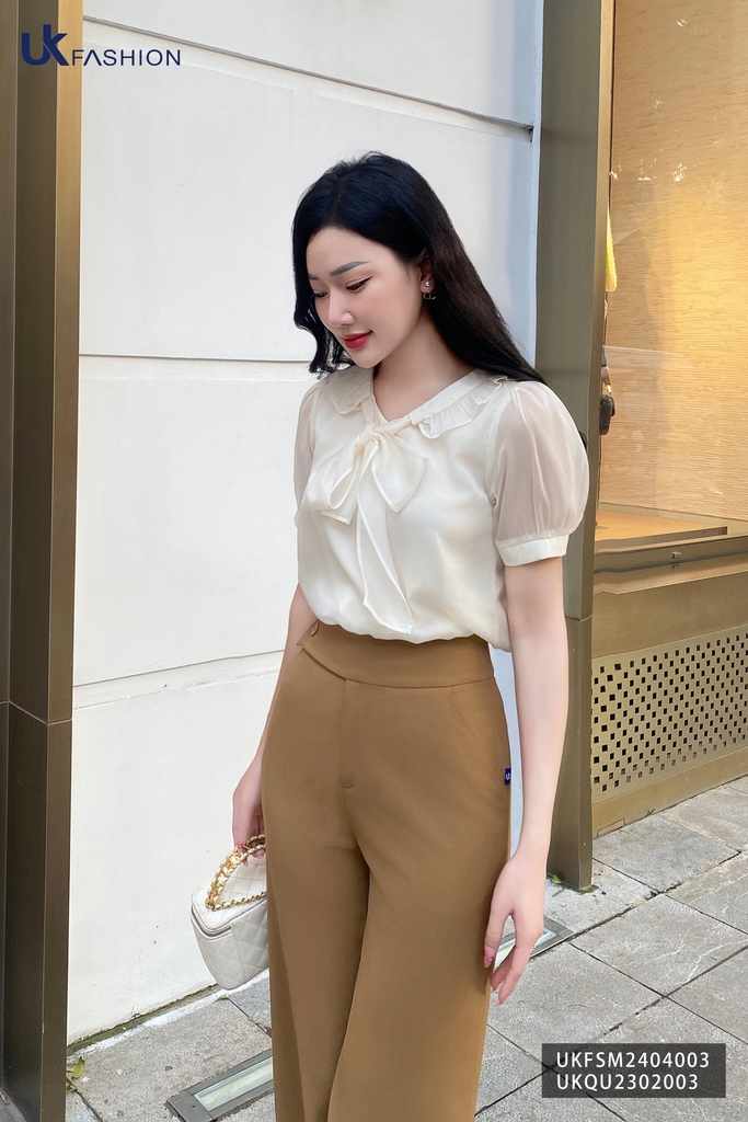 Áo Sơ Mi UK Fashion Phối Nơ Tơ Tiểu Thư, Thanh Lịch UKFSM2404003