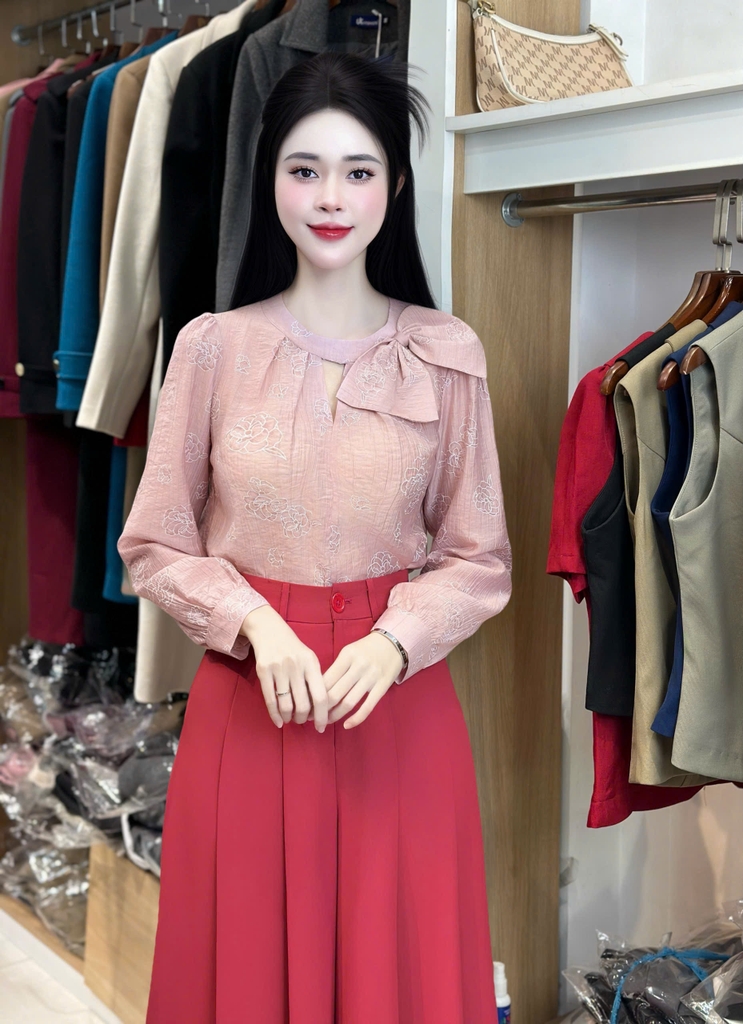 Sơ mi xếp nơ cổ điệu đà, xinh xắn, dễ mặc UKFSM2502001