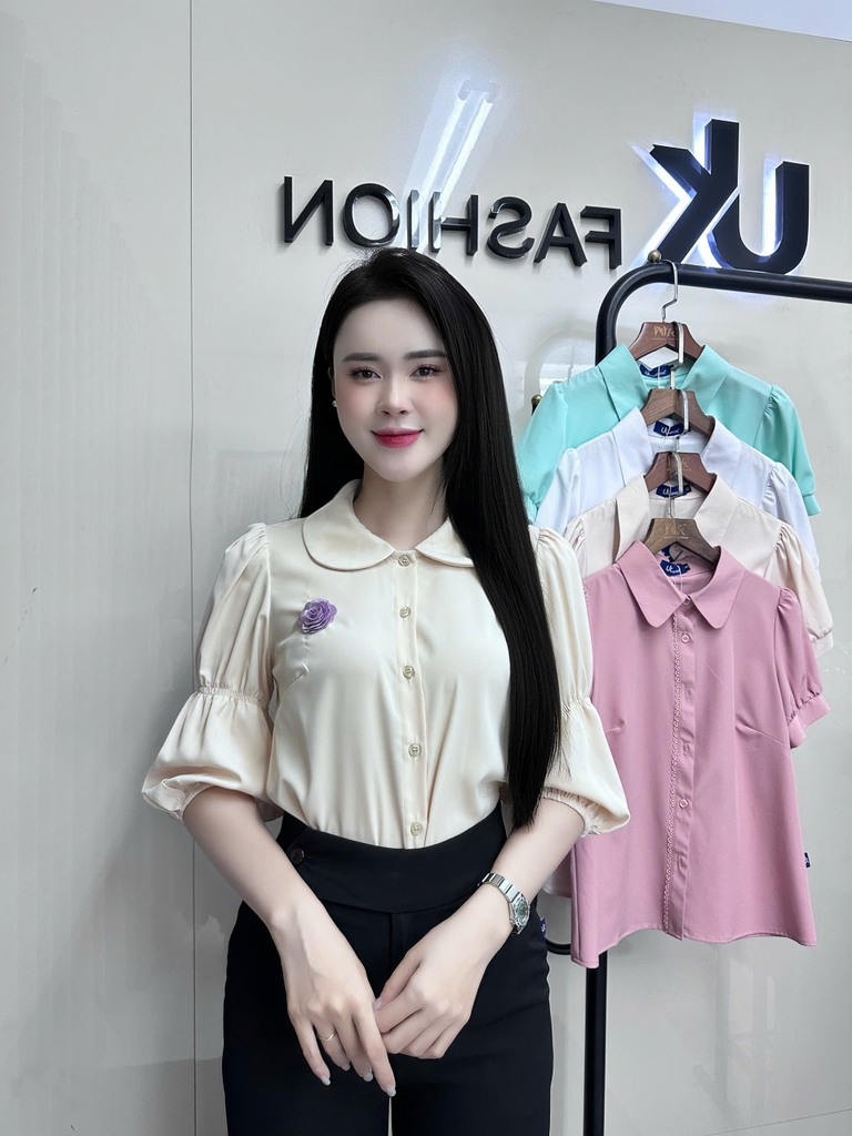Áo Sơ Mi Cổ Sen Chun Tay UK Fashion Công Sở Nữ Thanh Lịch, Nữ Tính UKSM2406002