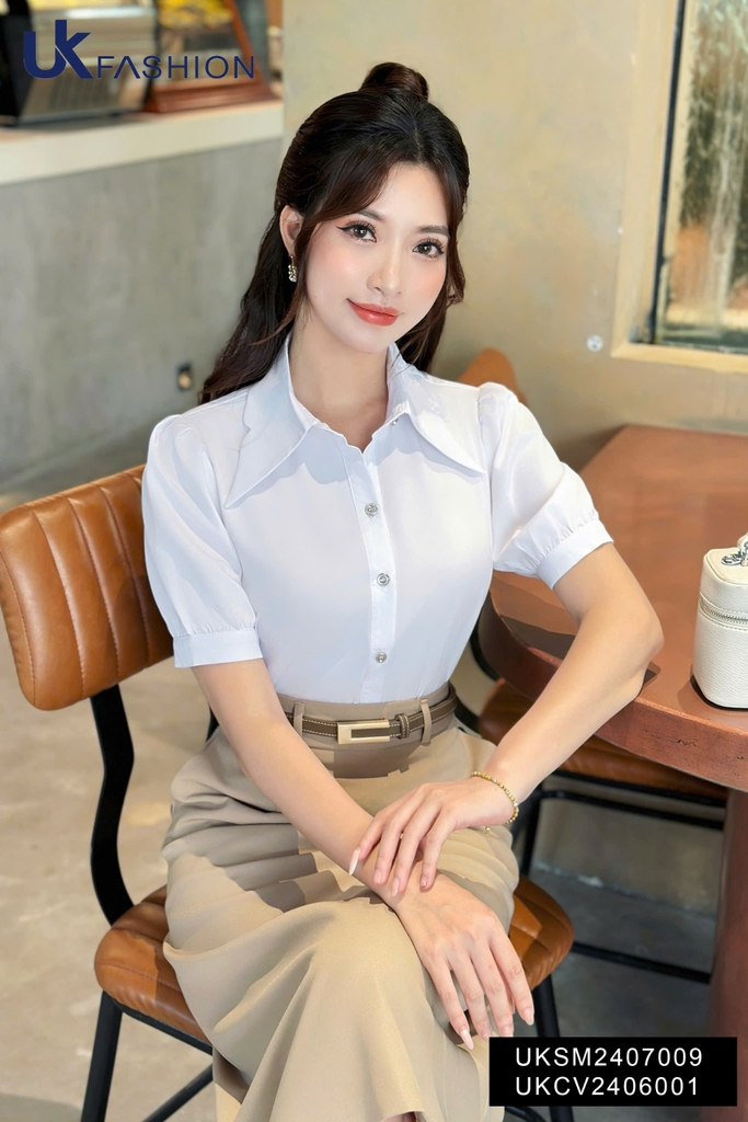 Áo Sơ Mi Tay Lỡ Cổ Đức Kiểu UK Fashion Thanh Lịch, Nữ Tính Vải Mềm Mịn UKSM2407009