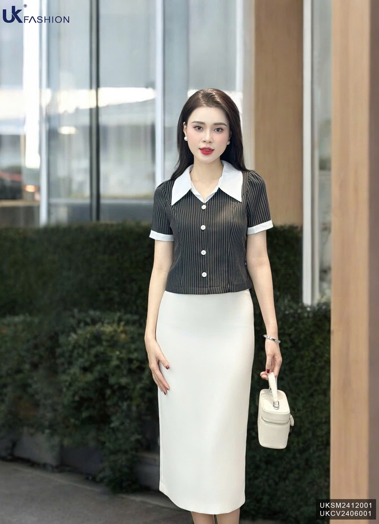 Sơ Mi Kẻ Cúc Nẹp Phối Cổ Đức Thời Trang Công Sở UK Fashion Thanh Lịch, Trẻ Trung UKSM2412001