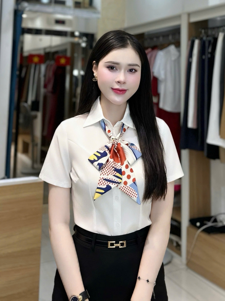 Sơ mi cổ đức can chéo ngực cơ bản, mềm mát UKSM2502005