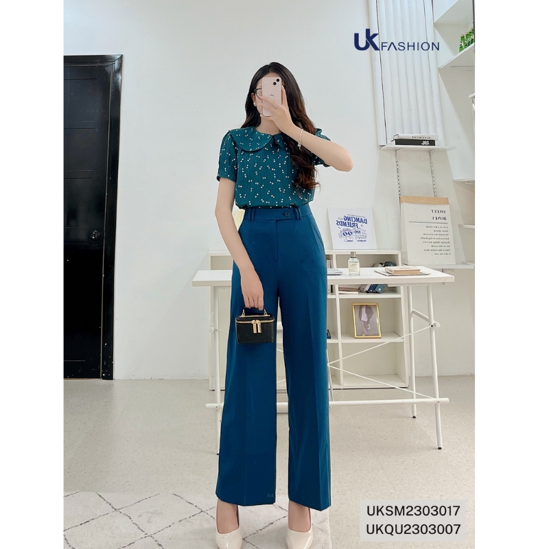 Quần Dáng Xuông UK Fashion Thiết Kế Ống Rộng Kiểu Dáng Đơn Giản Thanh Lịch Chất Vải Thoáng Mát Mềm Mịn UKQU2303007