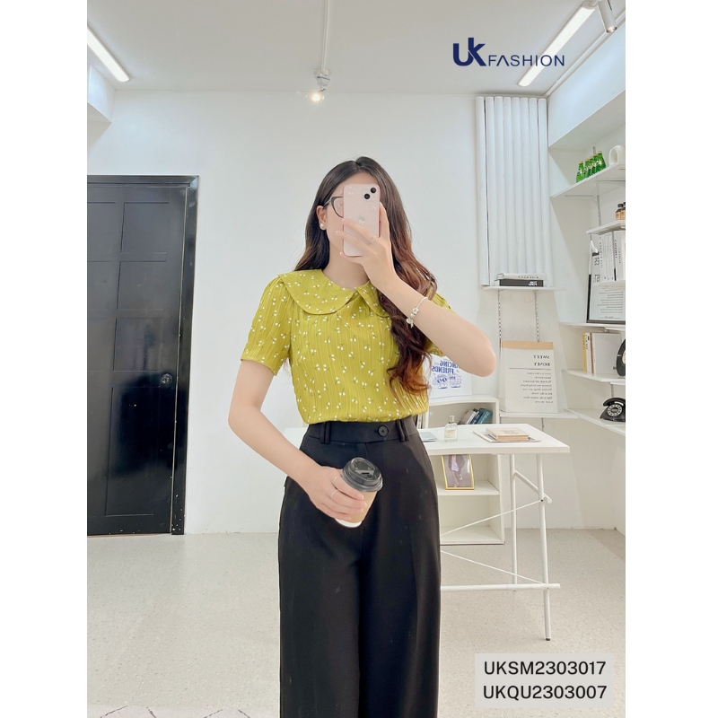 Quần Dáng Xuông UK Fashion Thiết Kế Ống Rộng Kiểu Dáng Đơn Giản Thanh Lịch Chất Vải Thoáng Mát Mềm Mịn UKQU2303007