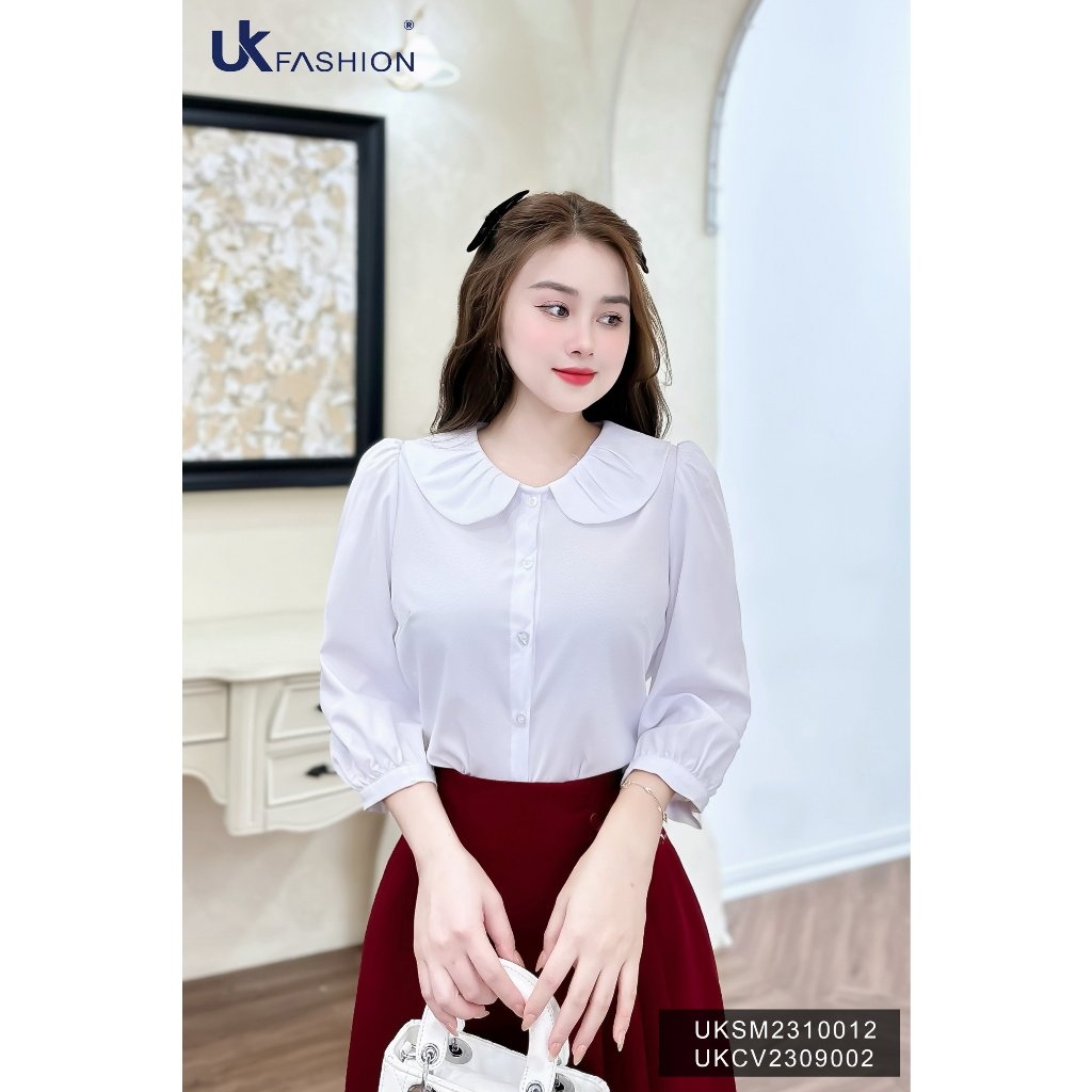 Áo Sơ Mi Cổ Sen Xếp Tay Lỡ Tiểu Thư, Sang Chảnh UKSM2310012 UK Fashion Thời Trang Công Sở Nữ, Thiết Kế Hàn Quốc Cao Cấp