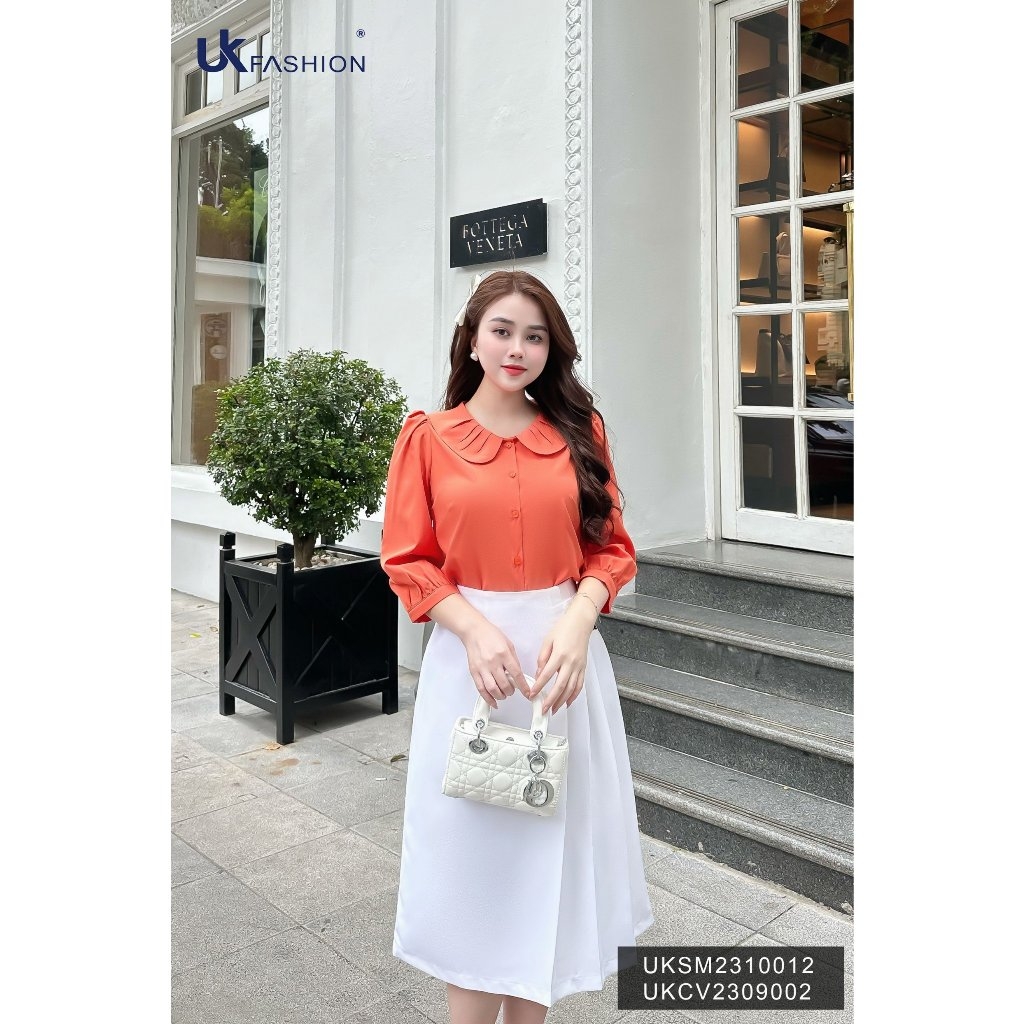 Áo Sơ Mi Cổ Sen Xếp Tay Lỡ Tiểu Thư, Sang Chảnh UKSM2310012 UK Fashion Thời Trang Công Sở Nữ, Thiết Kế Hàn Quốc Cao Cấp