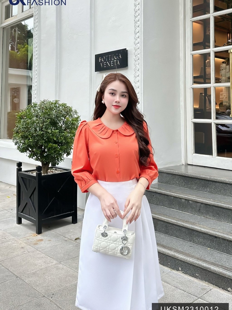 Áo Sơ Mi Cổ Sen Xếp Tay Lỡ Tiểu Thư, Sang Chảnh UKSM2310012 UK Fashion Thời Trang Công Sở Nữ, Thiết Kế Hàn Quốc Cao Cấp
