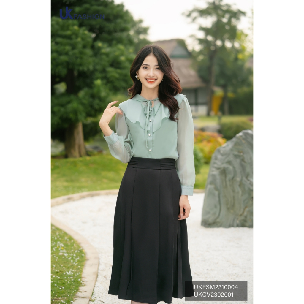 Áo Sơ Mi Tơ Cổ Bèo 2 Tầng UKFSM2310004 NK Fashion Thanh Lịch, Nữ Tính, Công Sở Nữ Style Hàn Quốc, Cao Cấp