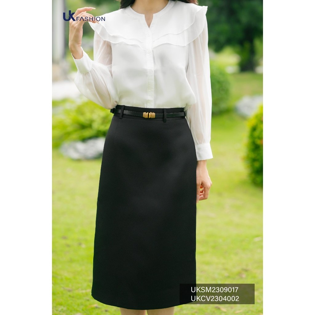 Sơ Mi Cổ Tàu V Bèo Kẹp Tay Dài, Nữ Tính UKSM2309017