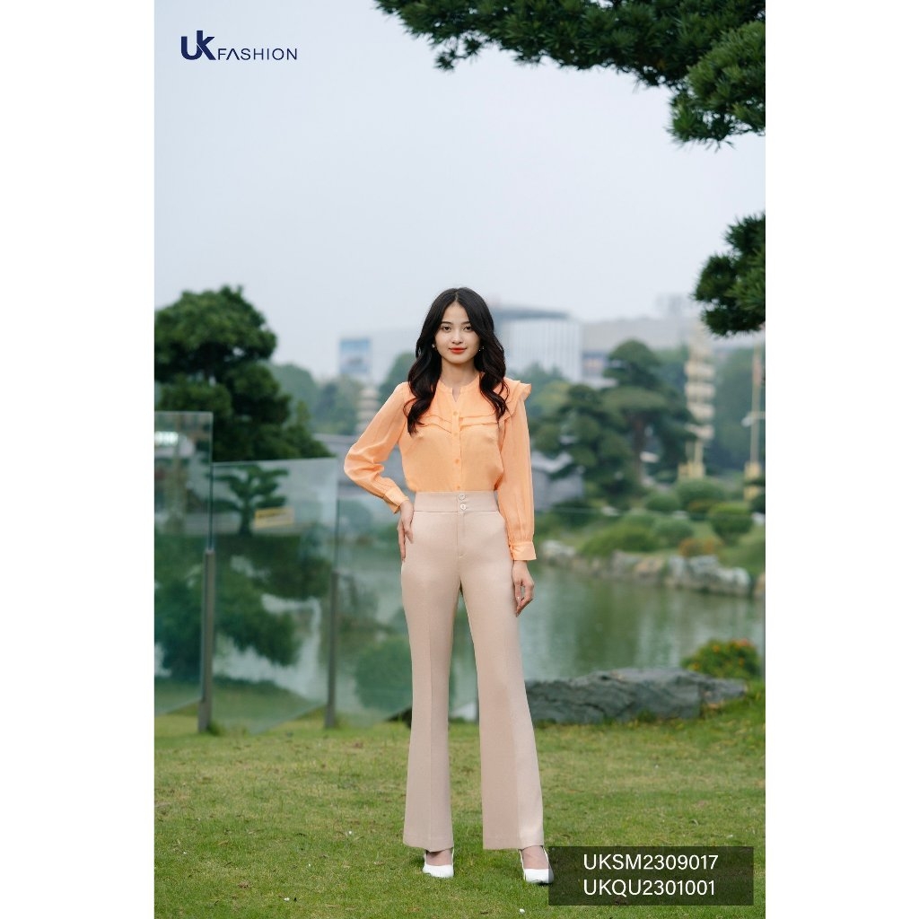 Sơ Mi Cổ Tàu V Bèo Kẹp Tay Dài, Nữ Tính UKSM2309017