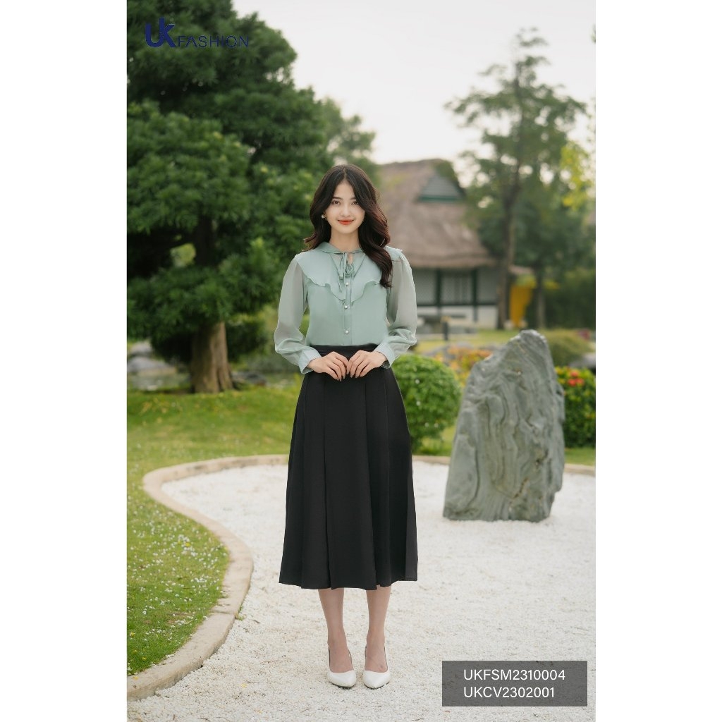 Áo Sơ Mi Tơ Cổ Bèo 2 Tầng UKFSM2310004 NK Fashion Thanh Lịch, Nữ Tính, Công Sở Nữ Style Hàn Quốc, Cao Cấp