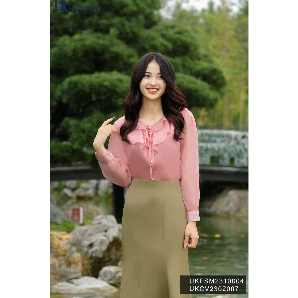 Áo Sơ Mi Tơ Cổ Bèo 2 Tầng UKFSM2310004 NK Fashion Thanh Lịch, Nữ Tính, Công Sở Nữ Style Hàn Quốc, Cao Cấp