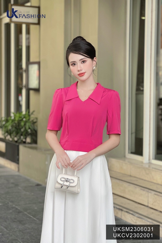 Áo Sơ  Mi V Cổ Cộc Tay UK Fashion Chất Liệu Cao Cấp, Thoáng Mát UKSM2306031