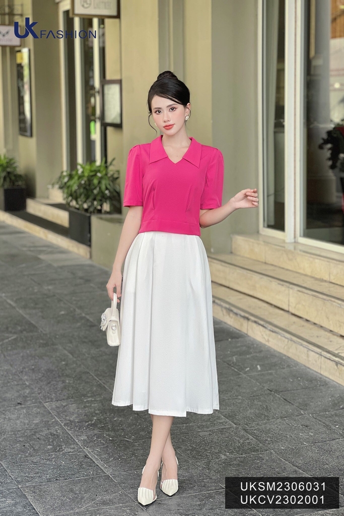 Áo Sơ  Mi V Cổ Cộc Tay UK Fashion Chất Liệu Cao Cấp, Thoáng Mát UKSM2306031