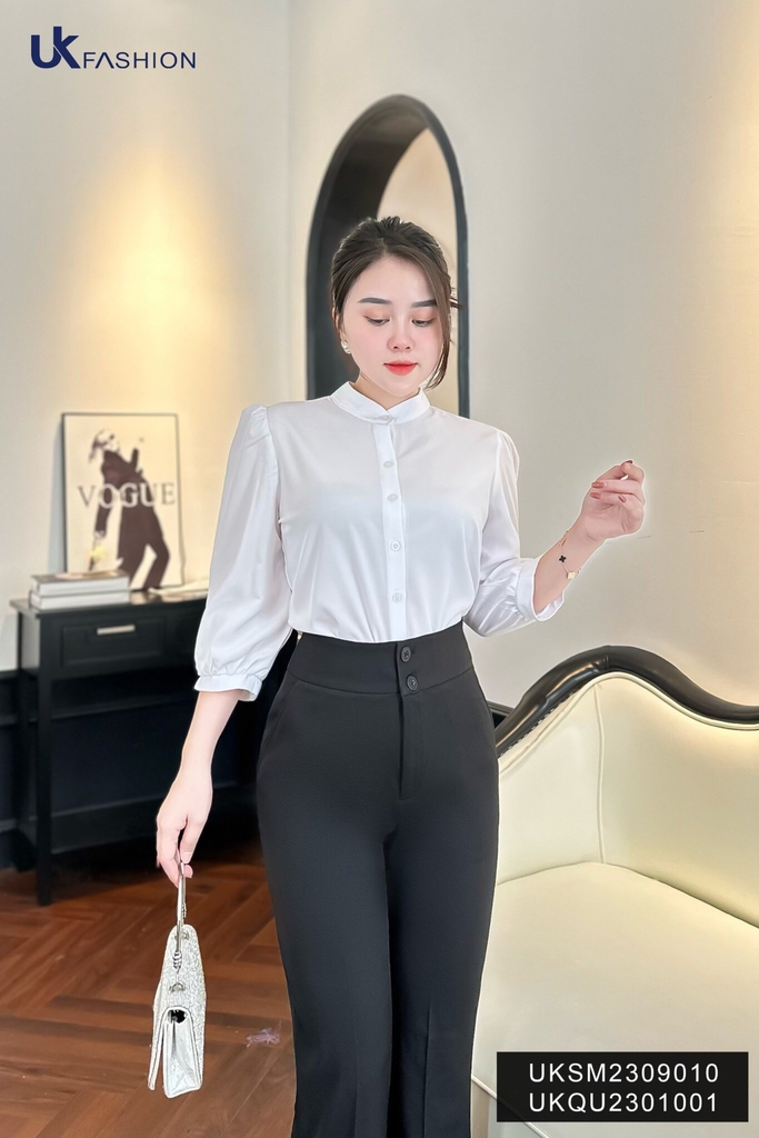 Áo Sơ Mi Cổ Tàu tay Lỡ UK Fashion Thanh Lịch UKSM2309010