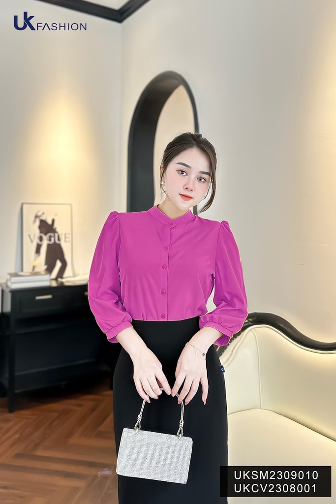 Áo Sơ Mi Cổ Tàu tay Lỡ UK Fashion Thanh Lịch UKSM2309010