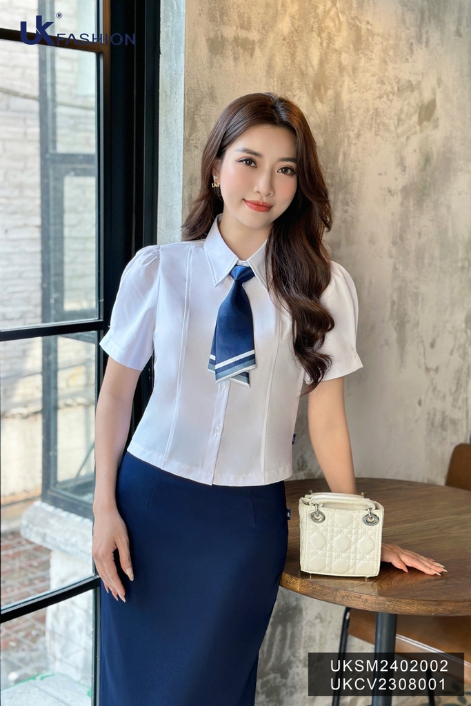UK Fashion Áo Sơ Mi Cổ Đức 7 Mảnh Ly Súp Trẻ Trung, Nữ Tính UKSM2402002