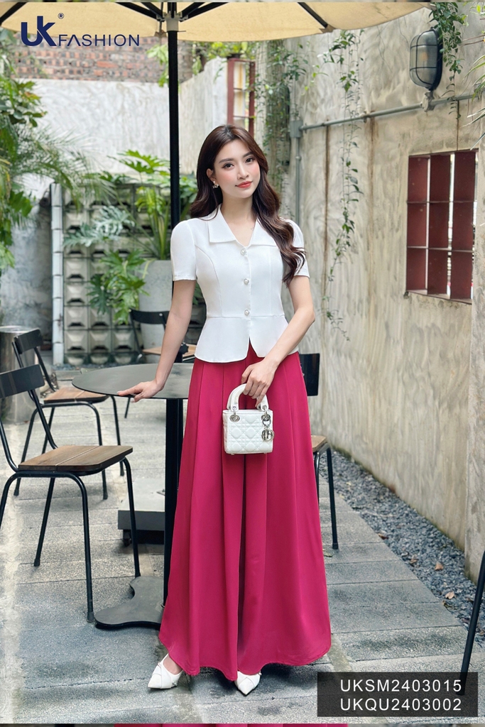 UK Fashion Quần Ống Rộng Giả Váy Xếp Ly Thanh Lịch, Thoải Mái Dễ Phối Cho Nàng Công Sở UKQU2403002