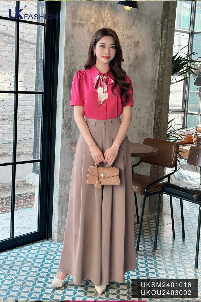 UK Fashion Quần Ống Rộng Giả Váy Xếp Ly Thanh Lịch, Thoải Mái Dễ Phối Cho Nàng Công Sở UKQU2403002