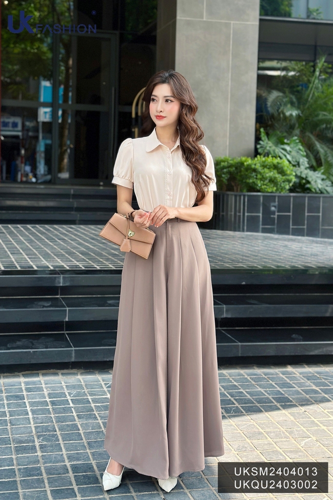 UK Fashion Quần Ống Rộng Giả Váy Xếp Ly Thanh Lịch, Thoải Mái Dễ Phối Cho Nàng Công Sở UKQU2403002
