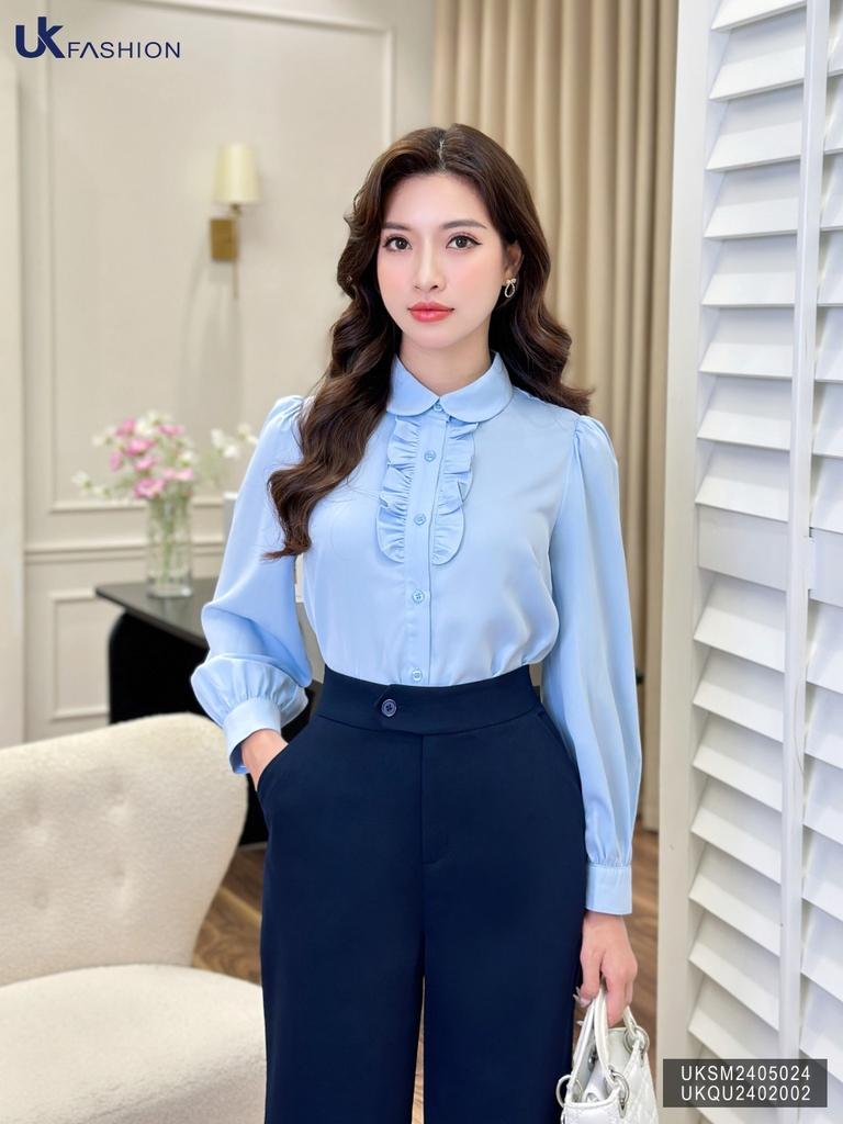 Áo Sơ Mi Dài Tay Bèo Nẹp UK Fashion Công Sở Nữ Thanh Lịch, Nữ Tính Vải Mềm Mịn UKSM2405024